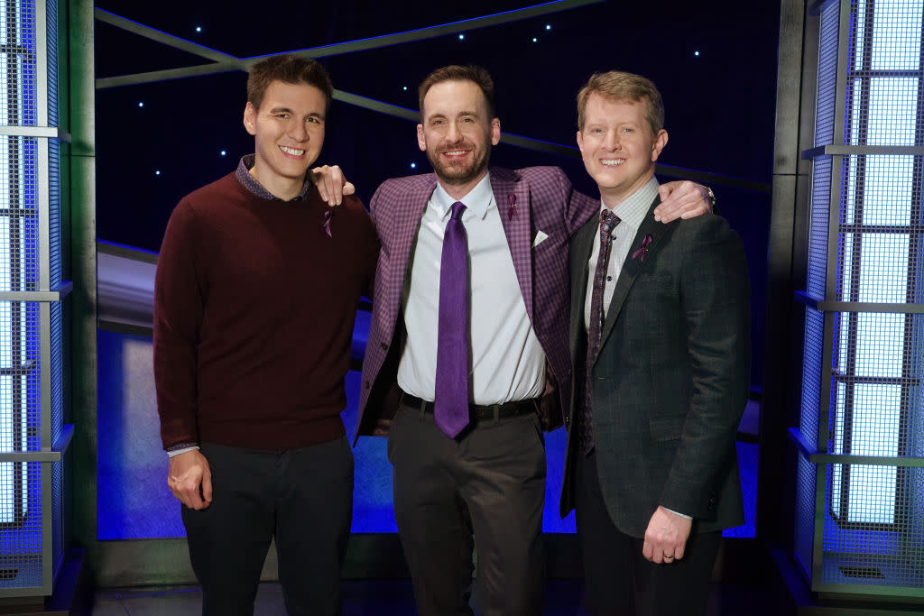 James Holzhauer, Brad Rutter and Ken Jennings face off on "Jeopardy! The Greatest of All Time." (Photo: Eric McCandless via Getty Images)