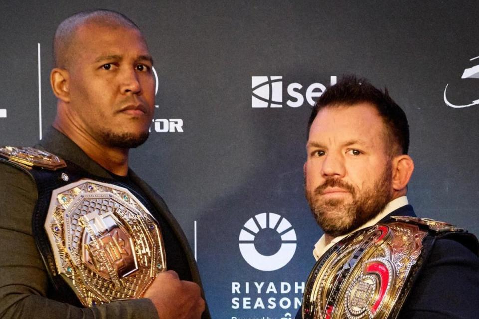 Renan Ferreira (left) will fight Ryan Bader in a champion vs champion bout (@pflmma via Instagram)