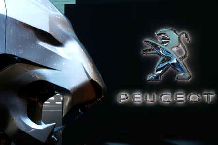 The logo of Peugeot is seen during the 88th International Motor Show at Palexpo in Geneva, Switzerland, March 6, 2018. REUTERS/Pierre Albouy