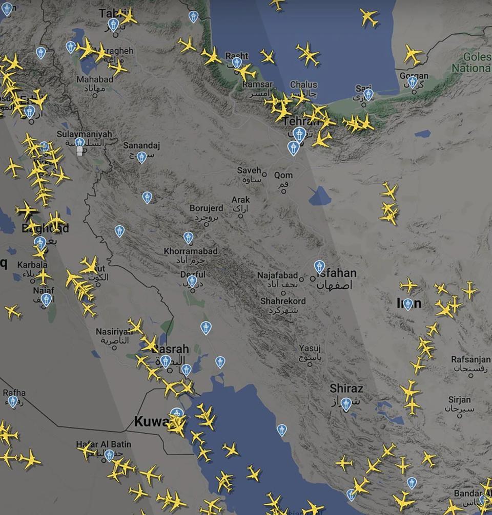 Flights in Tehran, Isfahan and Shiraz were suspended for over two hours (FlightRadar)