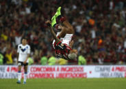 Marinho of Brazil's Flamengo, celebrates scoring his side's second goal against Argentina's Velez Sarsfield during a Copa Libertadores semifinal second leg soccer match at Maracana stadium in Rio de Janeiro, Brazil, Wednesday, Sept. 7, 2022. (AP Photo/Bruna Prado)