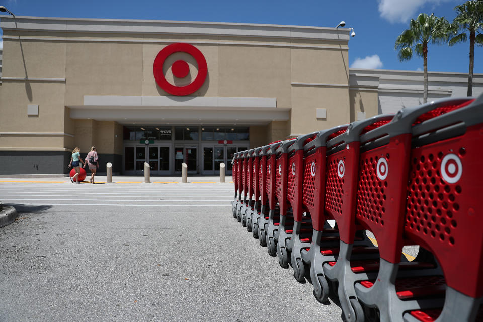 PEMBROKE PINES, FLORIDA - AUGUST 21: A Target store is seen on August 21, 2019 in Pembroke Pines, Florida. Target Corps. stock price soared after the retailer topped earnings expectations as the company announced that second-quarter profits jumped 17% to $938 million, while revenues rose to $18.4 billion, up 3.6% increase from the year-ago quarter. (Photo by Joe Raedle/Getty Images)