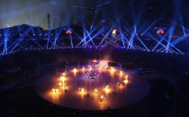 <p>Fireworks are set off during the opening ceremony of the 2018 Winter Olympics in Pyeongchang, South Korea, Friday, Feb. 9, 2018. (AP Photo/Charlie Riedel) </p>