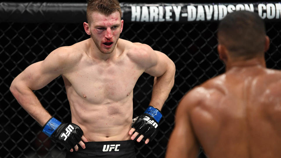 Dan Hooker copped a brutal beating from Edson Barboza. (Photo by Jeff Bottari/Zuffa LLC/Zuffa LLC via Getty Images)