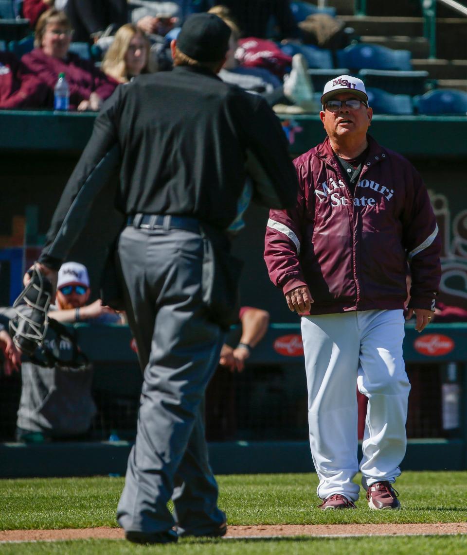 Head coach Keith Guttin, of Missouri State, during the Bears 11-8 win over Nevada at Hammons Field on Saturday, March 26, 2022.