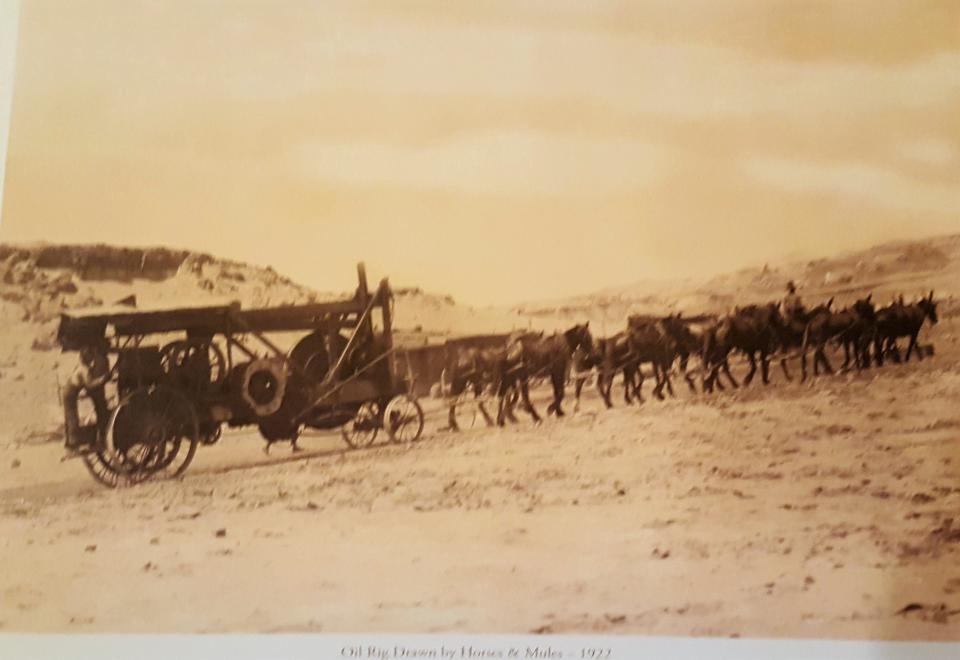 A drilling rig is drawn by horses and mules in San Juan County in 1922. The history of the oil and gas business in the San Juan Basin will be covered in a presentation by T. Greg Merrion during an April 13 meeting of the San Juan County Historical Society.