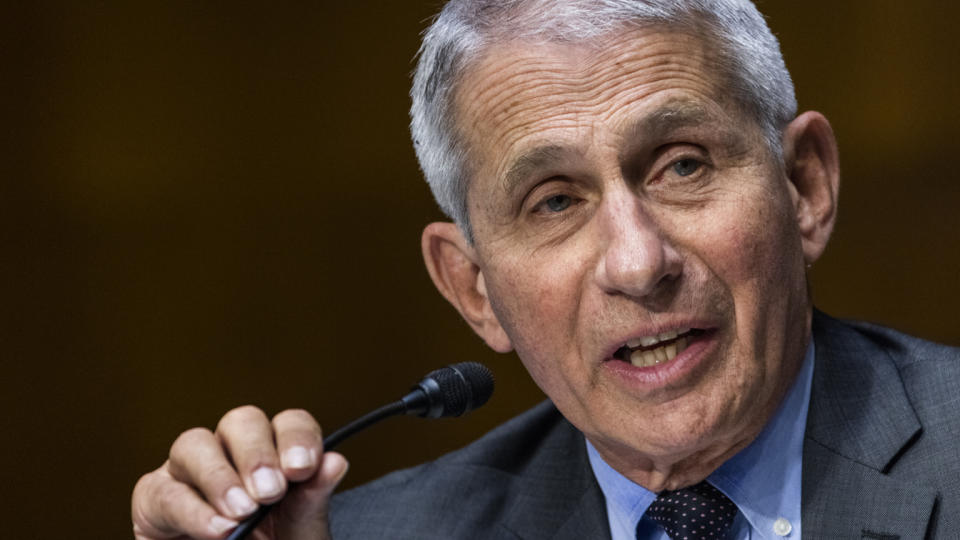 Anthony Fauci, director of the National Institute of Allergy and Infectious Diseases, speaks during a Senate Health, Education, Labor, and Pensions Committee hearing in Washington, D.C., U.S., on Tuesday, May 11, 2021. (Jim Lo Scalzo/EPA/Bloomberg via Getty Images)