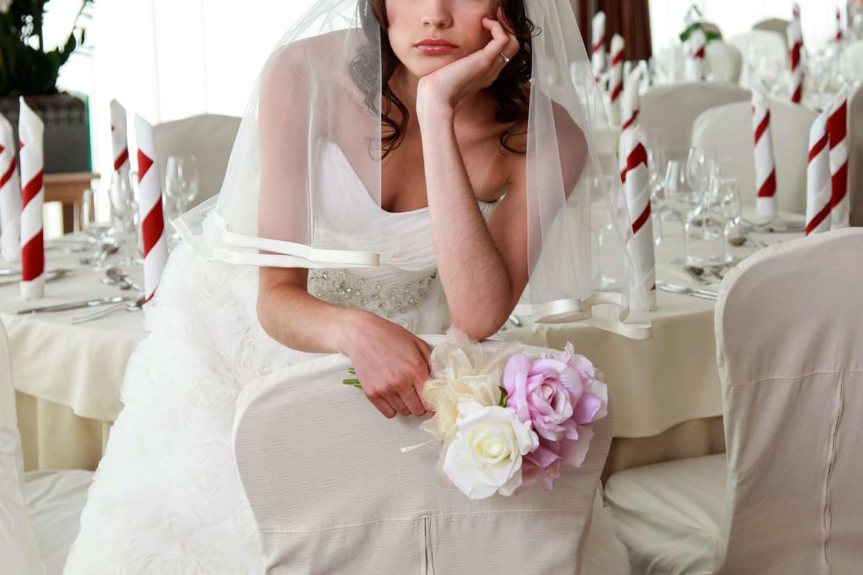 <p>Getty</p> Stock image of an upset bride.