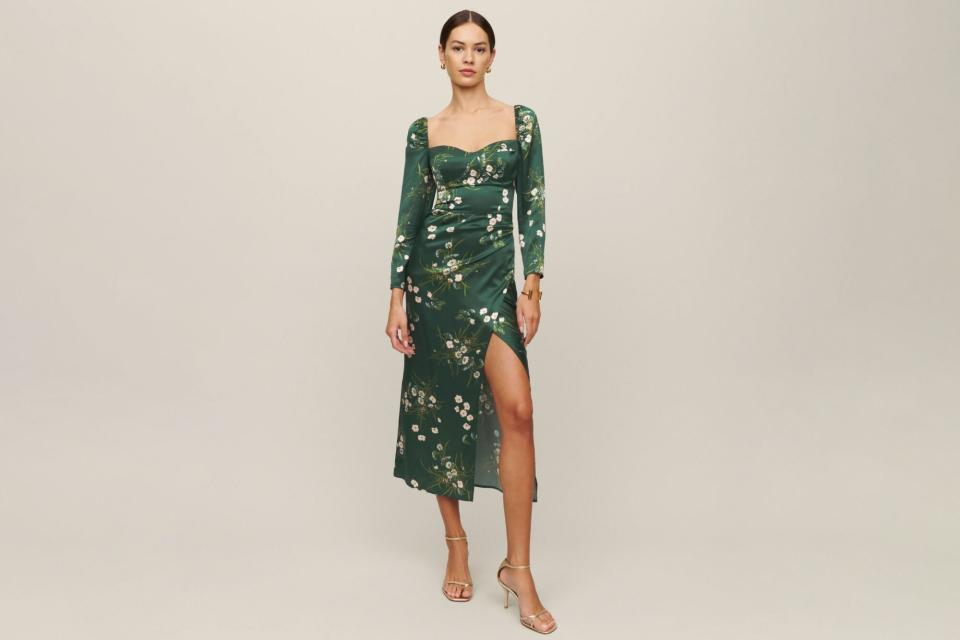 Reformation Gloriana Silk Dress in Emerald