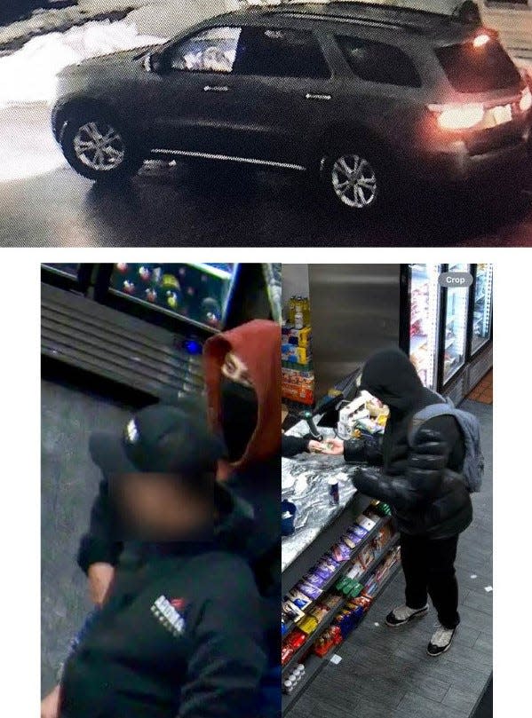Milford police released these still photos of suspects and the vehicle used Turesday night during a robbery at Aroma Brazil on Beach Street.