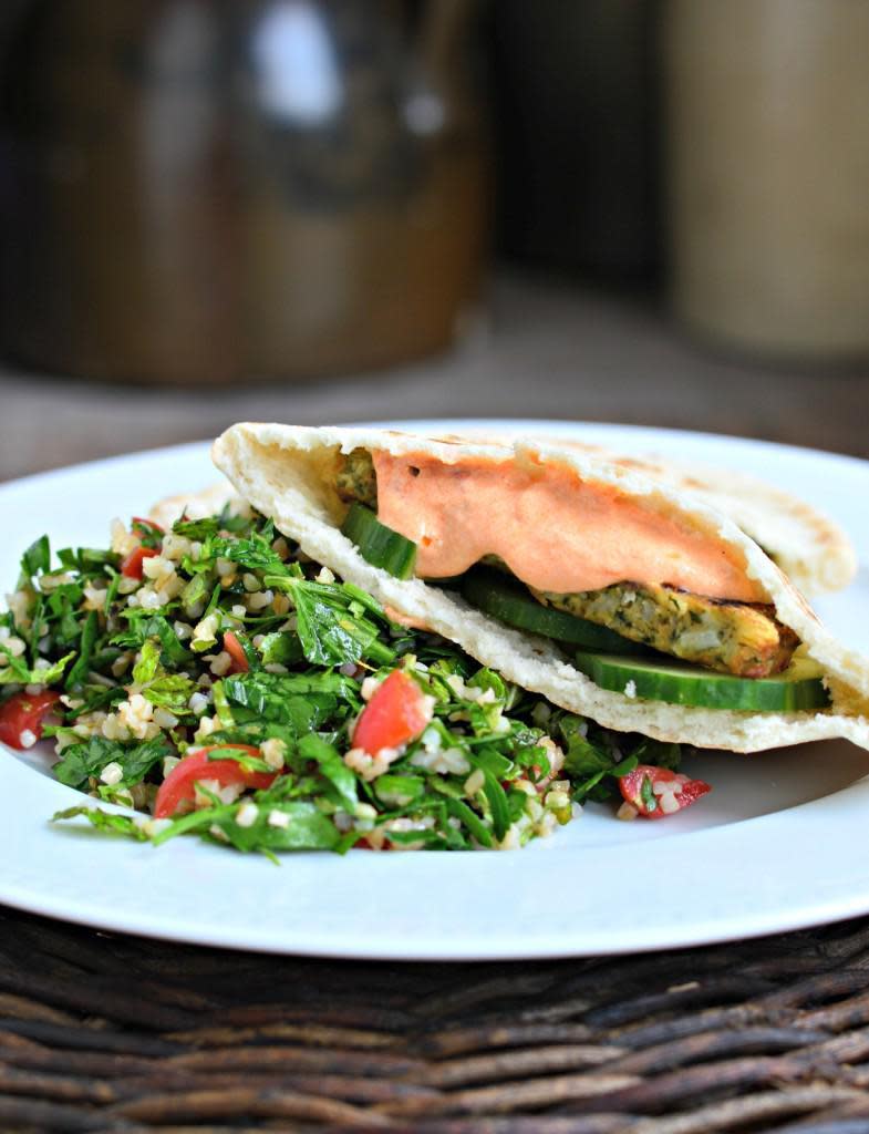 Grilled Mediterranean Chickpea Burgers With Creamy Harissa