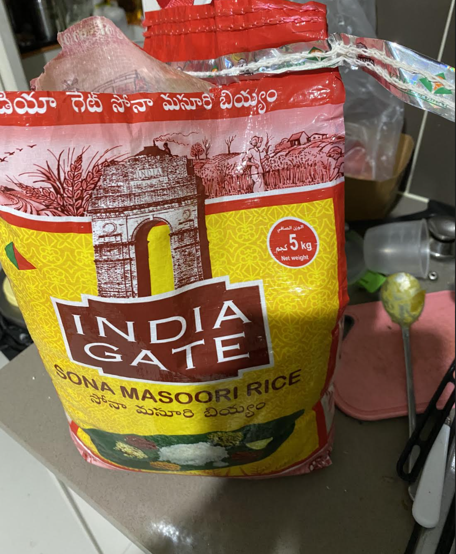 Photo shows bag of India Gate bag of rice a shopper bought from Woolworths.