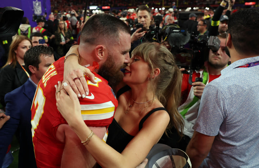 Travis Kelce and Taylor Swift at the Super Bowl credit:Bang Showbiz
