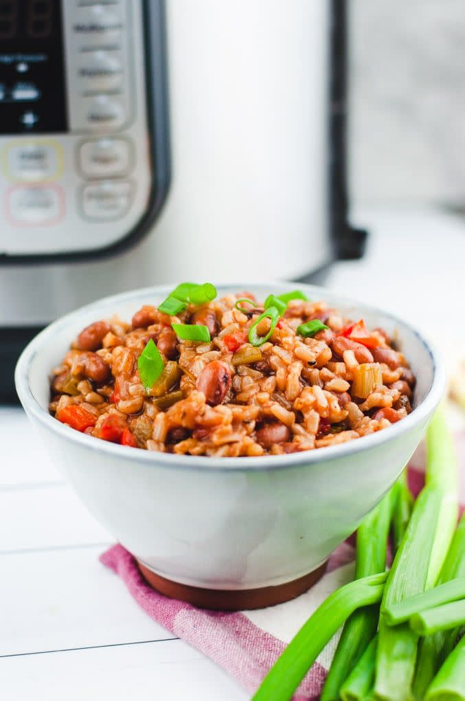 <p>Say hello to your new go-to vegan dinner.</p><p>Get the recipe from <a href="https://cozypeachkitchen.com/instant-pot-red-beans-and-rice-vegan/" rel="nofollow noopener" target="_blank" data-ylk="slk:Cozy Peach Kitchen;elm:context_link;itc:0;sec:content-canvas" class="link ">Cozy Peach Kitchen</a>.</p>