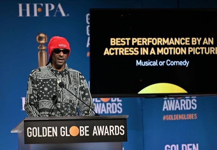 Snoop onstage announcing Golden Globes nominations