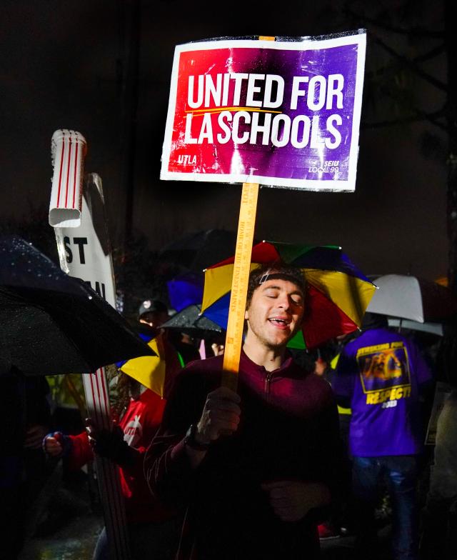 A 3-day strike by employees of the Los Angeles Unified School District began at 4:30 AM on Tuesday, March 21, 2023 at the Van Nuys Bus Yard.