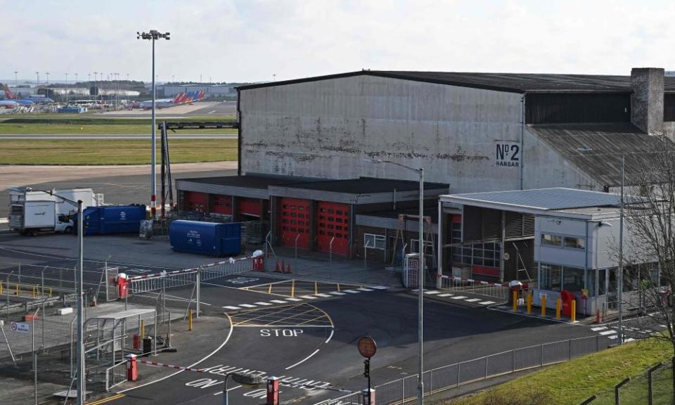 The hangar that will become a temporary mortuary at Birmingham airport.