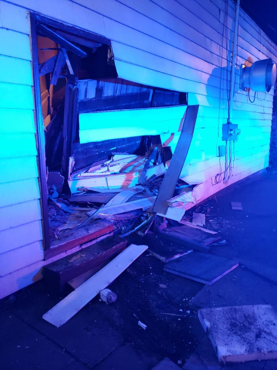 A truck crashed into the side of Cafe on the Corner at about 11 p.m. March 7.