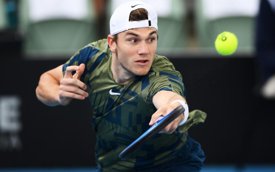 Jack Draper of Great Britain returns serve against Karen Khachanov during day four of the 2023 Adelaide International at Memorial Drive on January 04, 2023 - Jack Draper: I wore tank tops like my hero Nadal... but now I’m going to beat him - Mark Brake/Getty Images