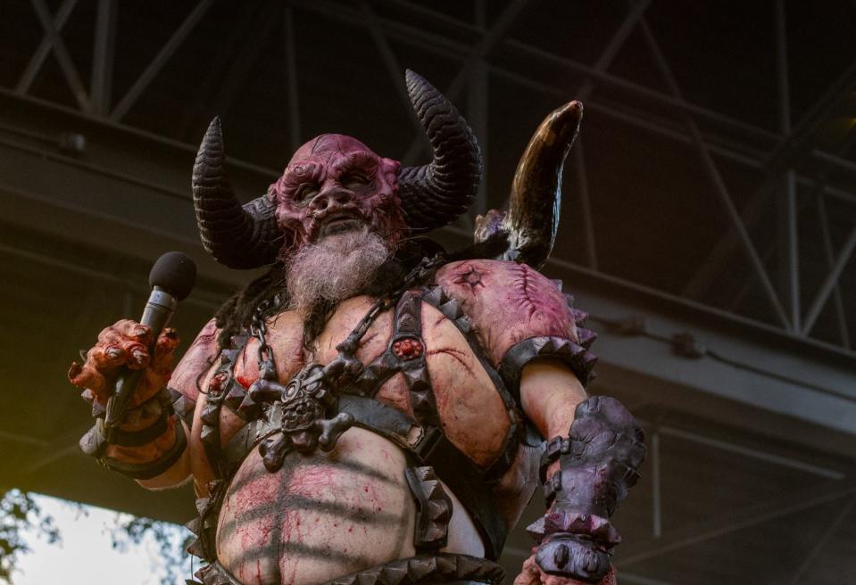 GWAR performs their set in Bo Diddley Plaza on Oct. 27, 2023. at FEST 21 in downtown Gainesville, Fla.