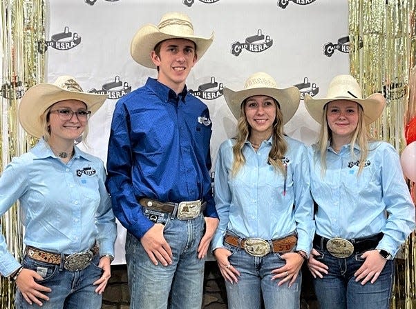 Representing Ohio at the National High School Rodeo Finals in Wyoming are: Ohio Rodeo Queen Zoey McBride (from left), Garrett Houin, Tana Drew and Kyndall Woltz.