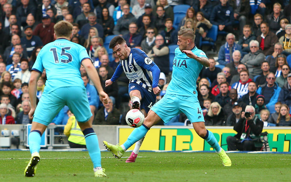 Connolly scores Brighton's third goal. (Photo by Charlie Crowhurst/Getty Images)