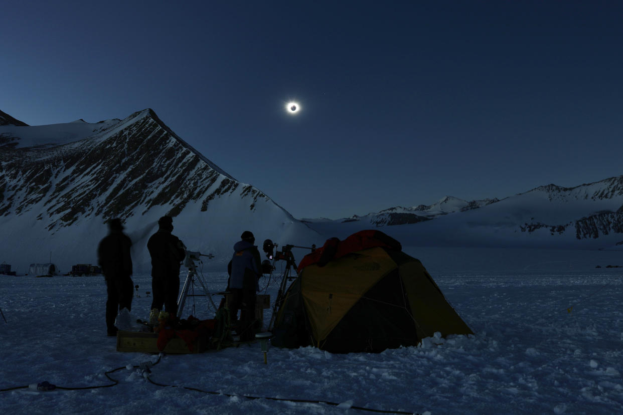 2021: People view a total solar eclipse from Union Glacier Camp in Antarctica.