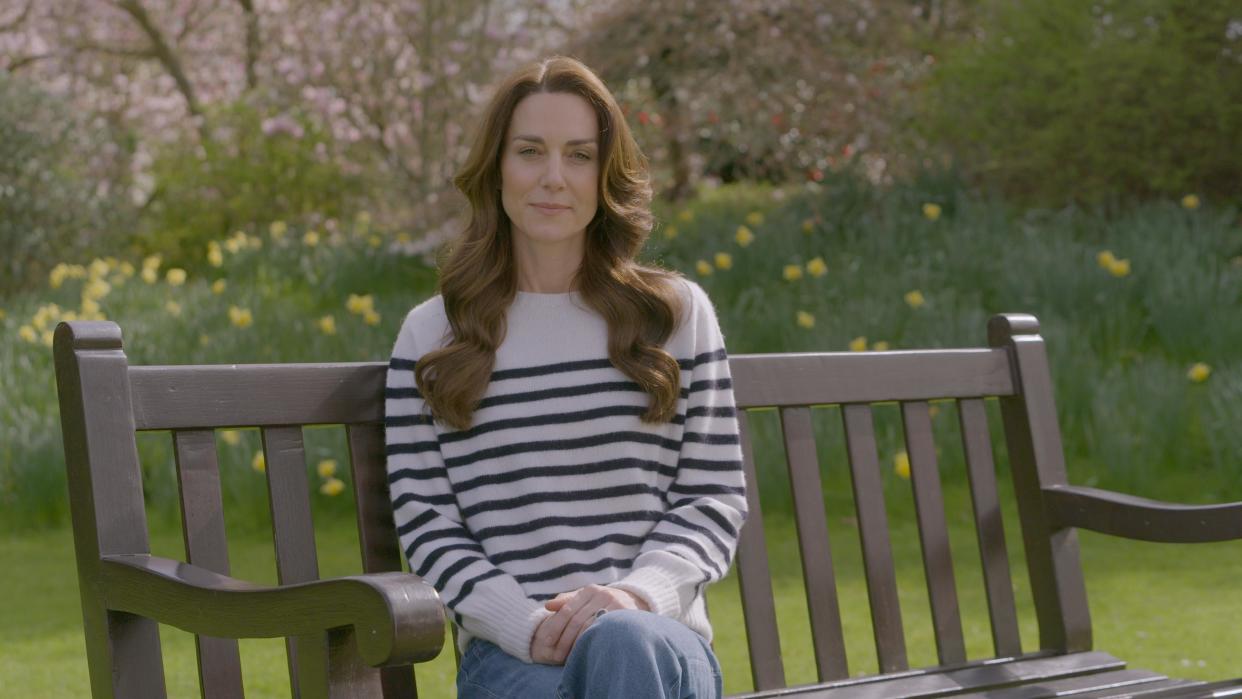 Handout photo provided by Kensington Palace of the Princess of Wales recording her message announcing that following her abdominal surgery in January 