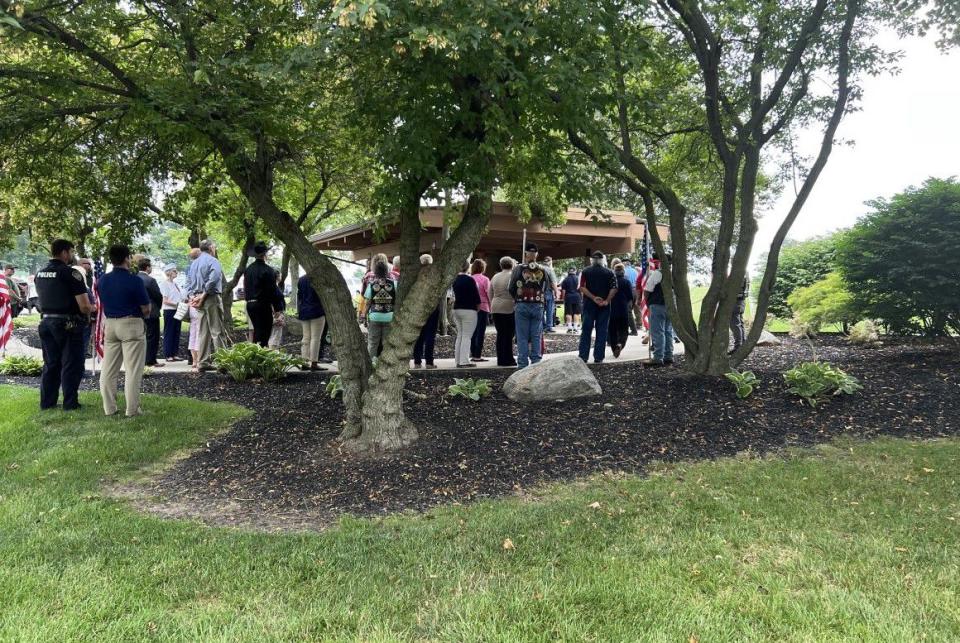 Dozens of people attended the funeral of local Marine veteran James Brooks at the Dayton National Cemetery Thursday. Brooks died at the Dayton VA recently, but had no known family members. (Xavier Hershovitz/Staff)