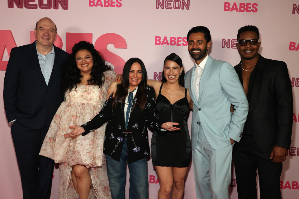 NEW YORK, NEW YORK - MAY 14: (L-R) John Carroll Lynch, Michelle Buteau, Pamela Adlon, Ilana Glazer, Hasan Minhaj, and Stephan James attend "Babes" New York Premiere at Village East by Angelika on May 14, 2024 in New York City. (Photo by Manoli Figetakis/Getty Images)