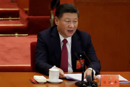 Chinese President Xi Jinping speaks during the closing session of the 19th National Congress of the Communist Party of China at the Great Hall of the People, in Beijing, China October 24, 2017. REUTERS/Jason Lee