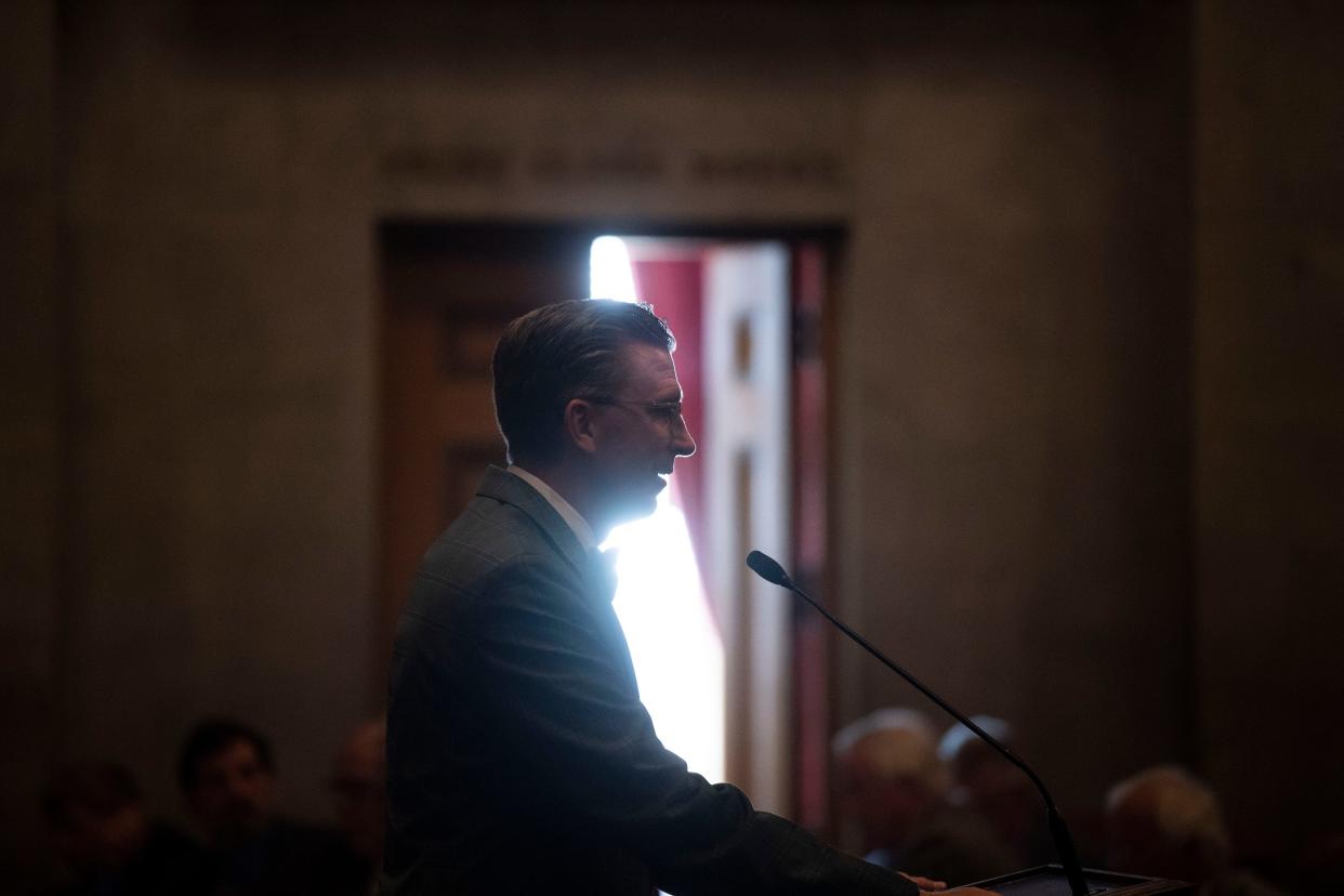Rep. Ryan Williams R- Cookeville, during a House session at the Tennessee Capitol in Nashville , Tenn., Monday, April 22, 2024.