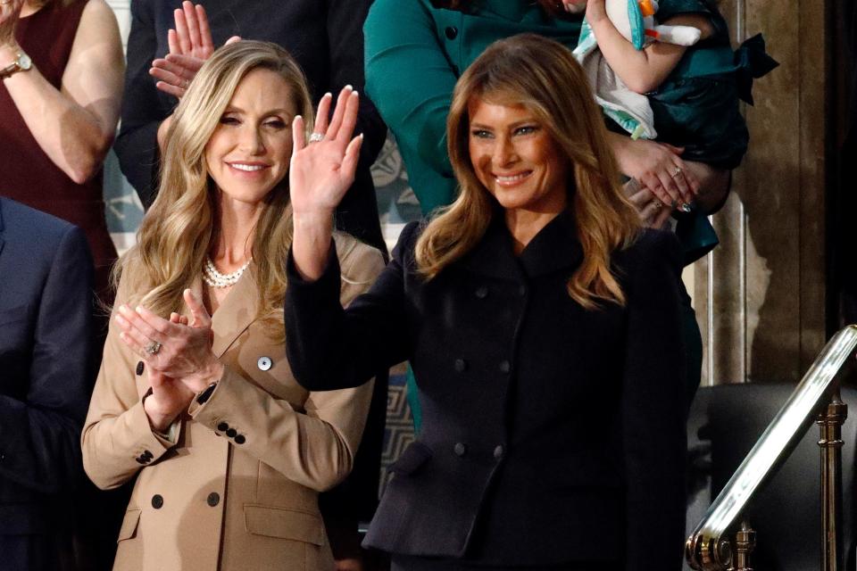 First lady Melania Trump arrives before President Donald Trump delivers his State of the Union address to a joint session of Congress.