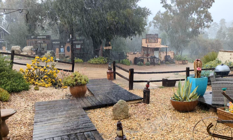 Downpour in Redneck Ranch in Deerhorn Valley, Jamul on Feb. 7, 2024. (Courtesy of LeRoy Smith/@leethecowboy)
