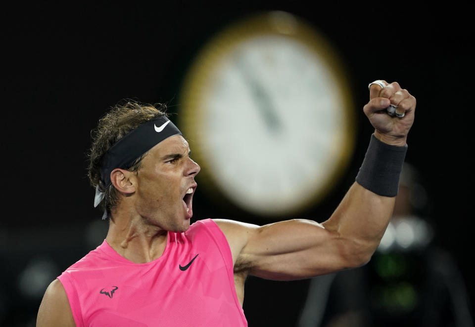 Rafael Nadal beat Nick Kyrgios to advance to the quarterfinals of the Australian Open. (REUTERS/Kim Hong-Ji)