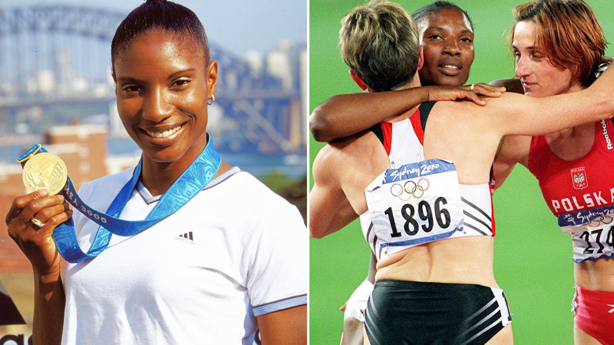 Denise Lewis, pictured here after winning gold at the 2000 Olympics in Sydney.