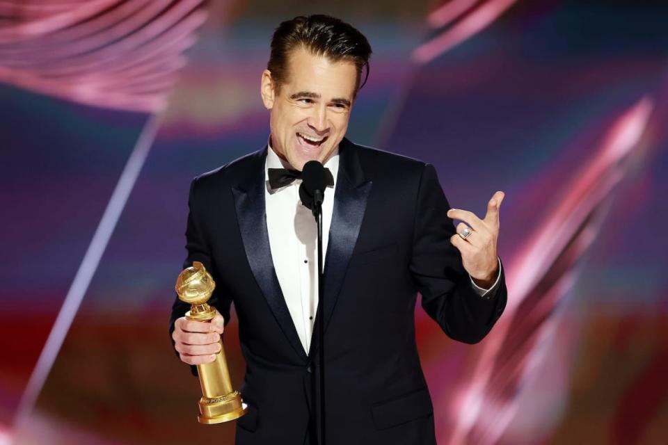 <div class="inline-image__caption"><p>Colin Farrell accepts the “Best Actor in a Motion Picture—Musical or Comedy” award for <em>The Banshees of Inisherin</em> at the 80th Annual Golden Globe Awards.</p></div> <div class="inline-image__credit">Rich Polk/NBC via Getty Images</div>