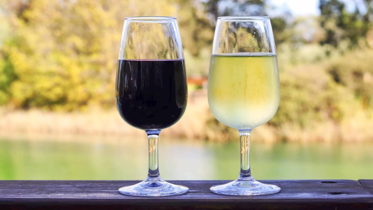 red white wine overlooking Australian countryside