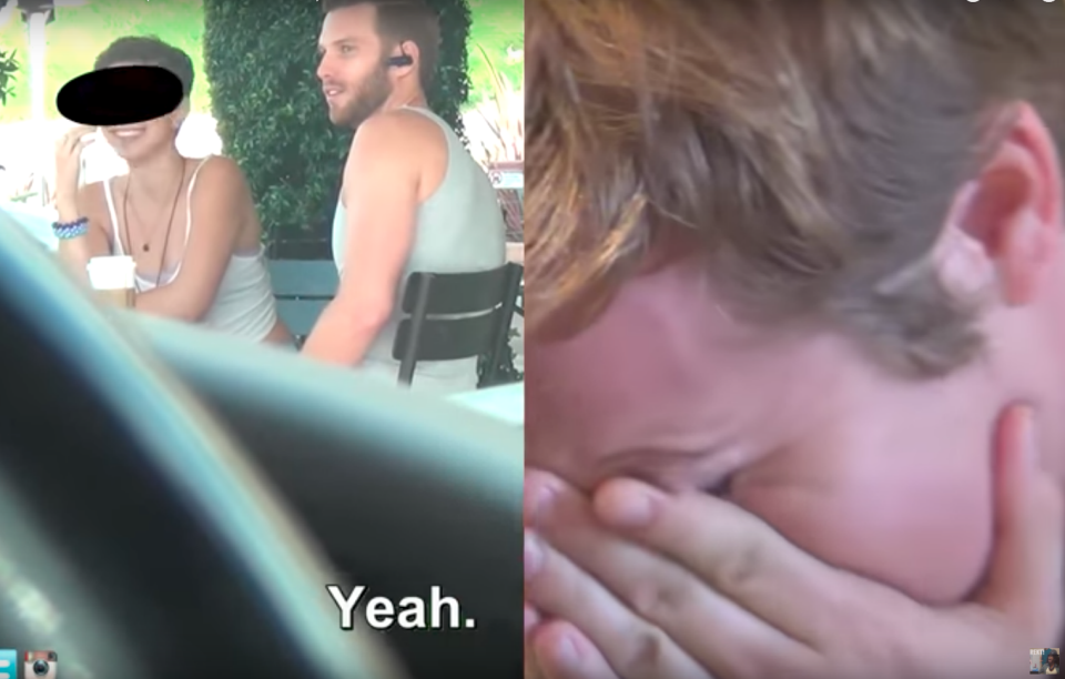 When his girlfriend starts flirting he can't hold back the tears. Photo: Youtube