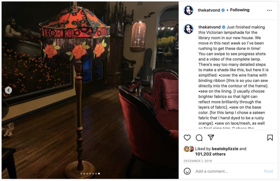 A Victorian lampshade made by Kat Von D for her former home.