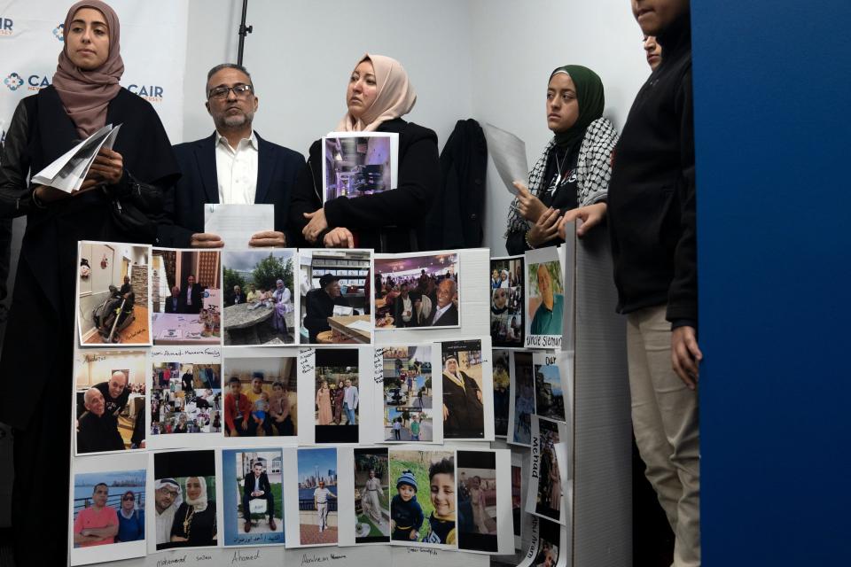 Officials speak at a press conference at the office of CAIR-NJ for Palestinian American families who together lost more than 1,000 family members in during the Israel-Hamas war.