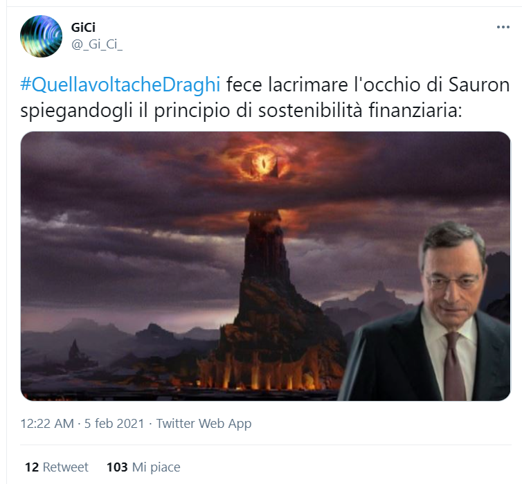 Da quella volta che partecipò al festival di Sanremo con Bugo e Morgan, fino al giorno in cui svelò l’identità di Mark Caltagirone, passando per quella volta che fece lacrimare l’occhio di Sauron spiegandogli il principio di sostenibilità finanziaria”: ecco i fotomontaggi in cui l'ex presidente della Bce trova le soluzioni ai problemi del mondo riuscendo in imprese impossibili.