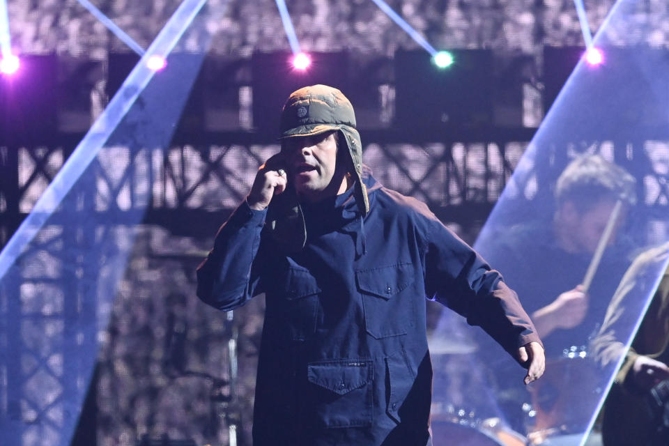 LONDON, ENGLAND - FEBRUARY 08: EDITORIAL USE ONLY Liam Gallagher performs during The BRIT Awards 2022 at The O2 Arena on February 08, 2022 in London, England. (Photo by Dave J Hogan/Getty Images for BRIT Awards Limited)