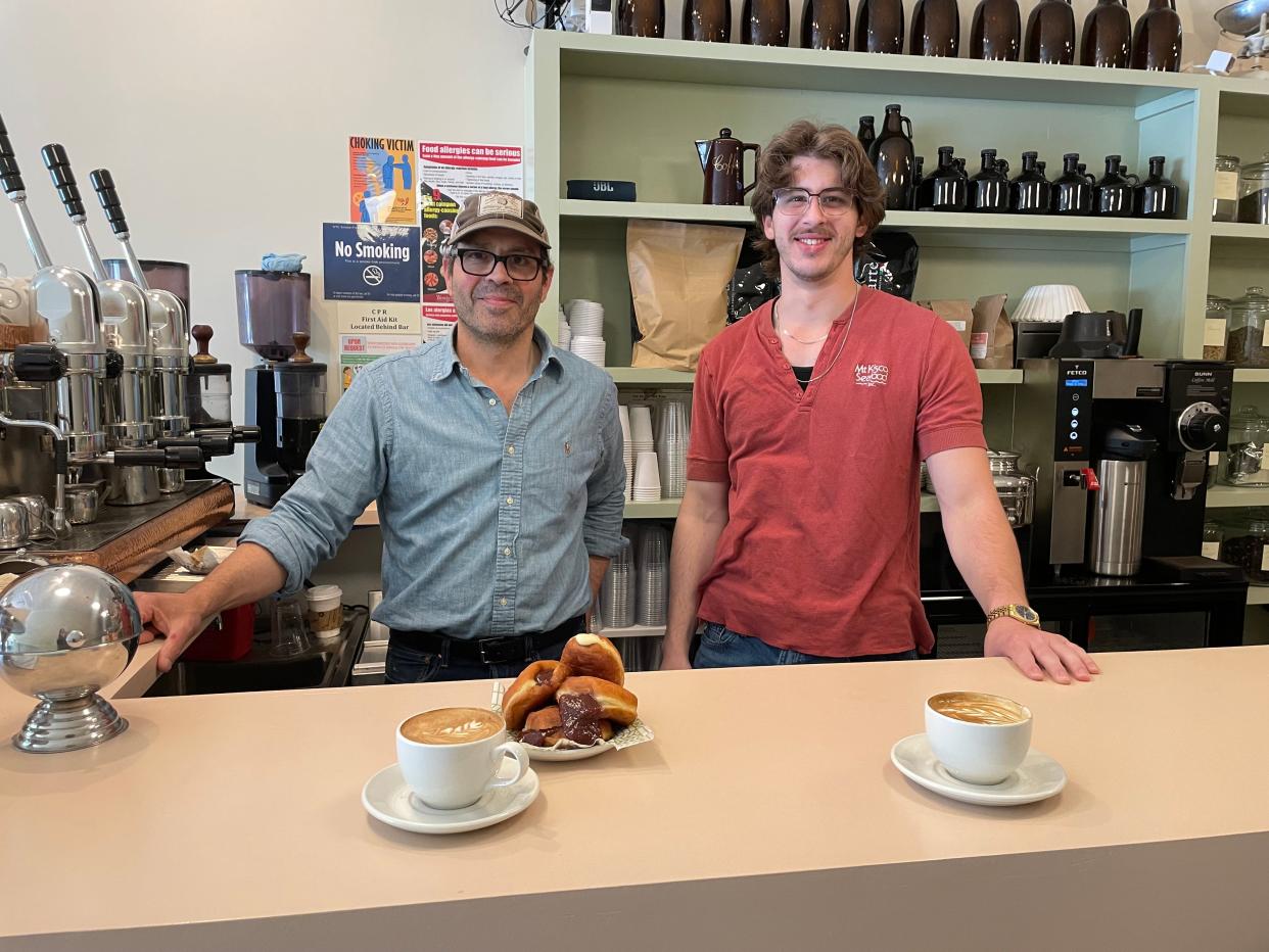 Matthew Paratore, left, and John Mullen, right, the owners of the newly opened Blue Heron Tea & Coffee in Mount Kisco. Photographed May 2024