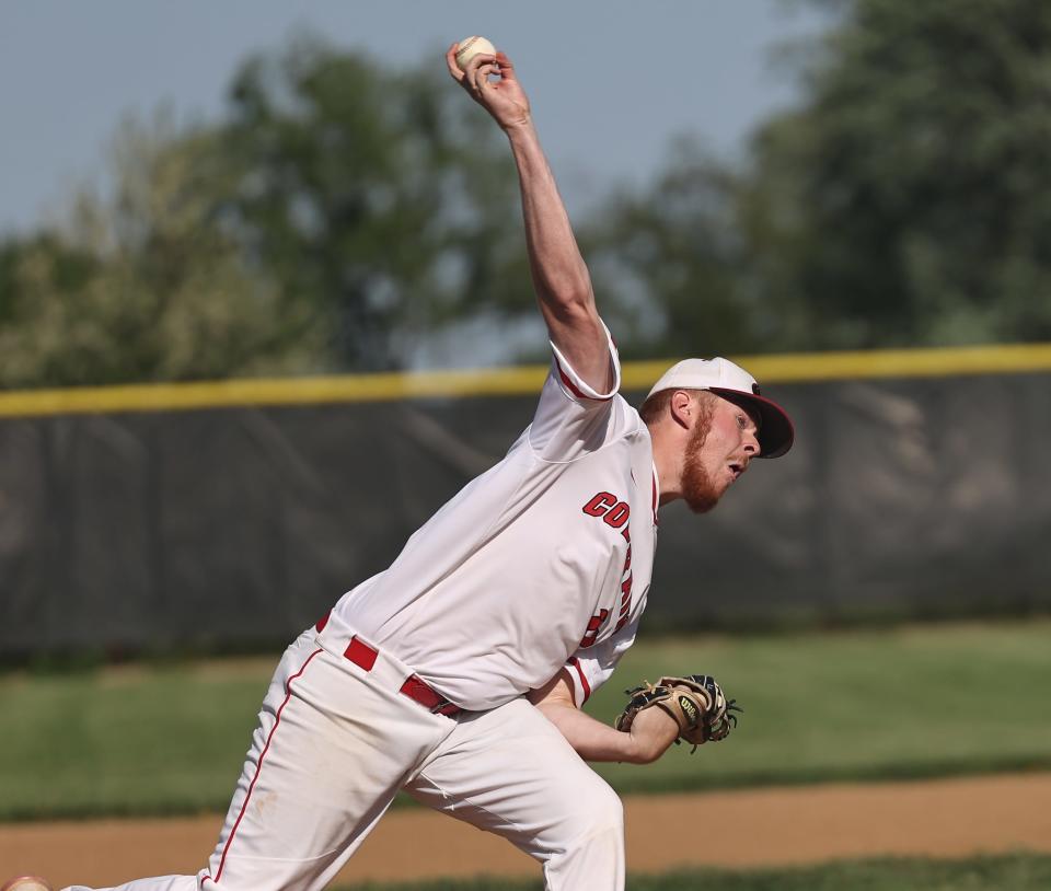 Colerain starting pitcher Mark Hulgin throws a pitch during their tournament win over Goshen Tuesday, May  17, 2022.