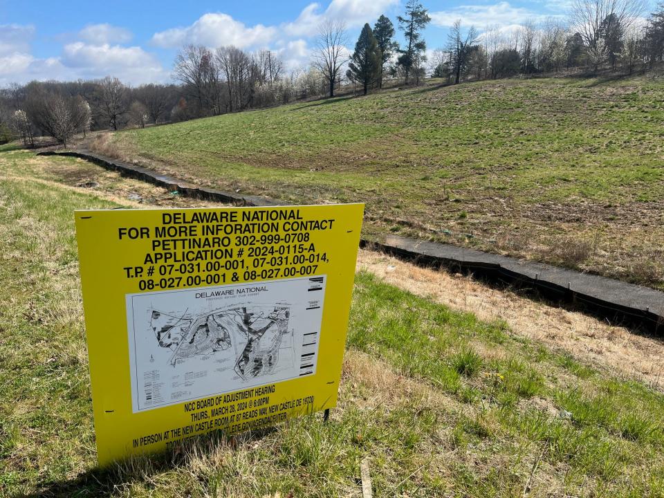 A sign along Hercules Road, near Hockessin, details plans for the Delaware National residental development. As seen April 2024.