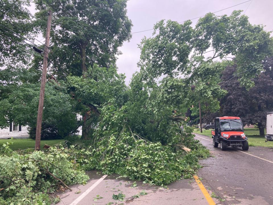 State Route 60 south of County Road 30A was closed in the Hayesville area of Ashland County Tuesday following an overnight severe storm that downed trees and knocked out power.