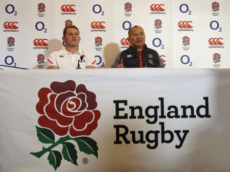 England Press Conference - Pennyhill Park Hotel, Bagshot, Surrey - 1/12/16 England head coach Eddie Jones and Dylan Hartley during the press conference Action Images via Reuters / Paul Childs Livepic