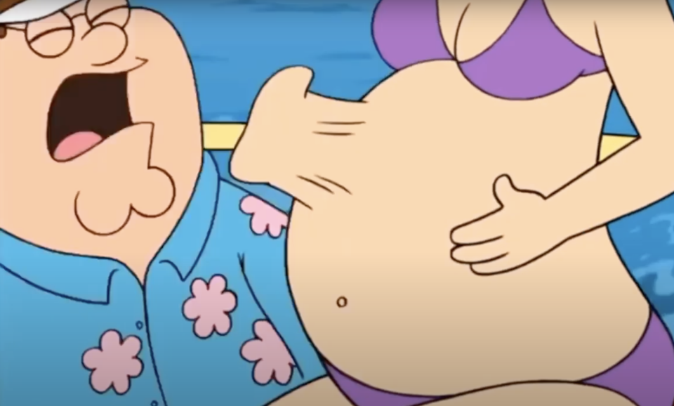 Peter from "Family Guy" getting kicked in the face by Bonnie's womb
