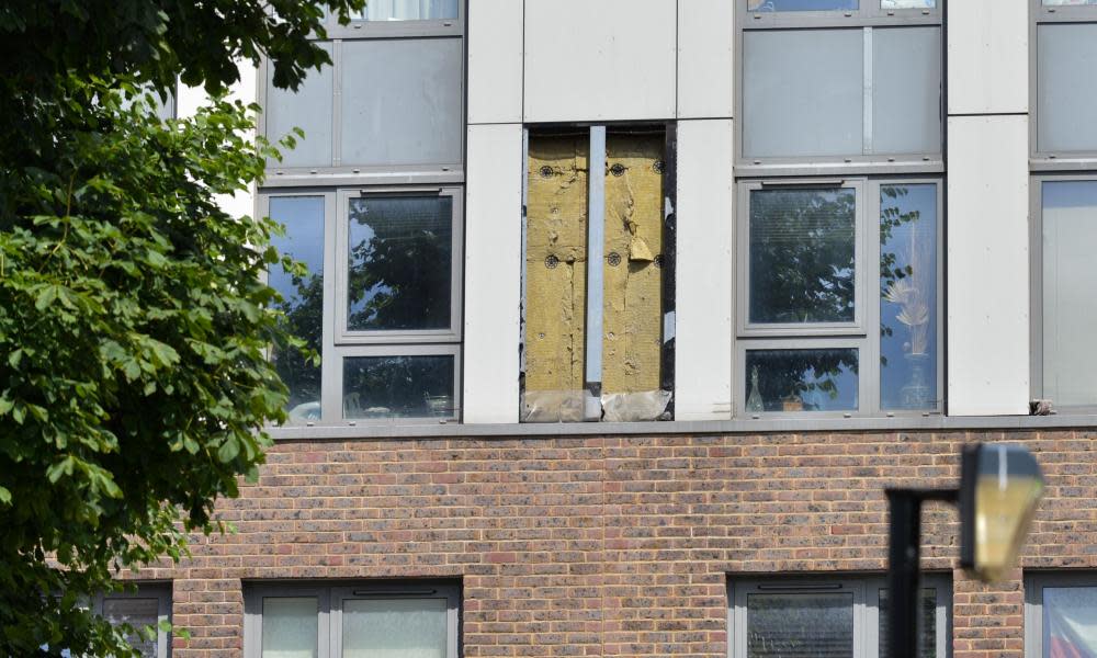 Cladding removed from a tower block in Camden. Other councils plan to strip the material from high-rises.